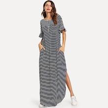 Shein Flounce Sleeve Slit Curved Hem Striped Dress