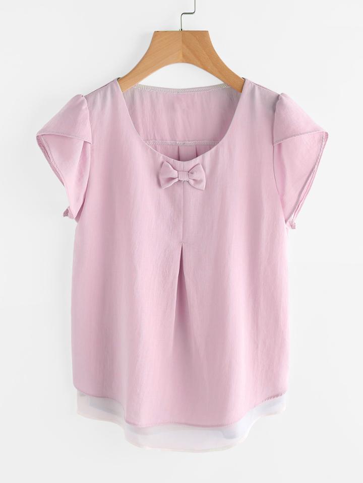 Shein Petal Sleeve Contrast Hem Blouse