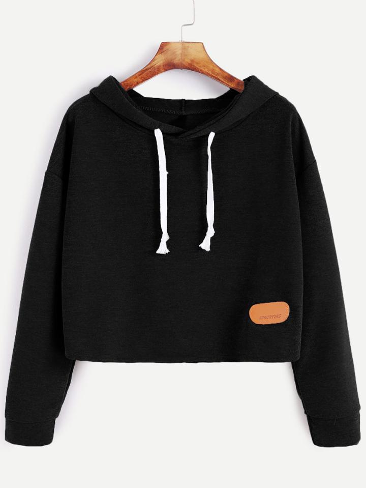 Shein Drop Shoulder Crop Hoodie With Patch