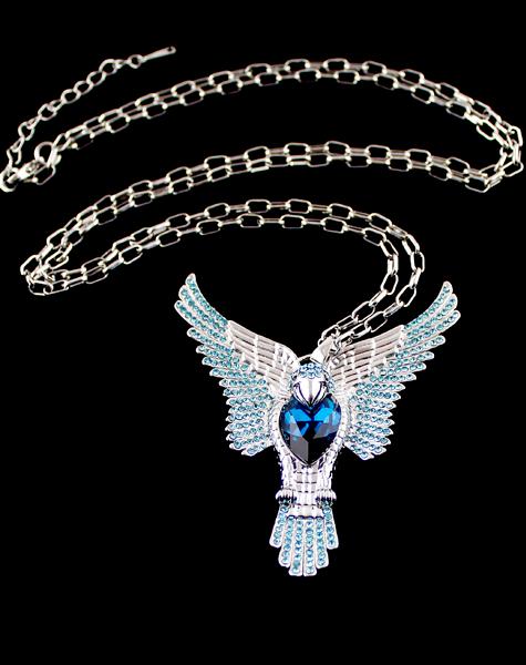 Shein Blue Gemstone Silver Eagle Chain Necklace
