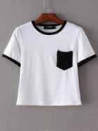 Shein Black Trim & Pocket White Crop T-shirt