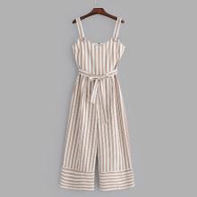 Shein Contrast Stripe Belted Wide Leg Jumpsuit