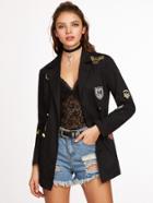 Shein Black Double Breasted Blazer With Patch Detail