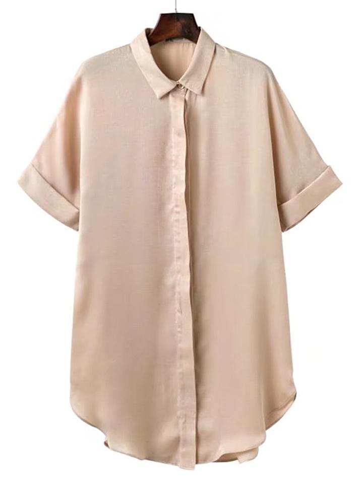 Shein Rolled Cuff Hidden Button Shirt Dress