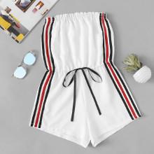 Shein Striped Tape Side Drawstring Waist Tube Romper