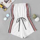 Shein Striped Tape Side Drawstring Waist Tube Romper