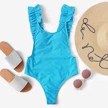 Shein Frill Trim Plain Swimsuit