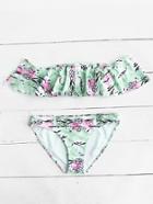 Shein Ink Painting Print Ruffle Bandeau Swimwear