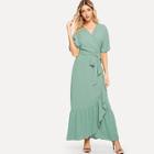 Shein Self Belted Ruffle Hem Surplice Wrap Dress