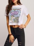 Shein Colour Short Sleeve Unicorn Print Crop T-shirt
