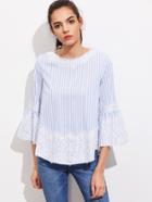 Shein V Cut Tie Back Lace Applique Fluted Sleeve Top
