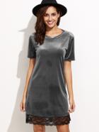 Shein Grey Velvet Lace Trim Tee Dress