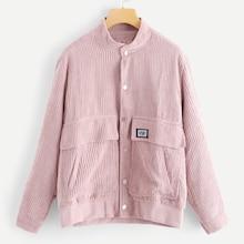 Shein Plus Corduroy Pocket Decoration Solid Jacket
