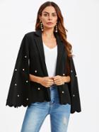 Shein Scallop Trim Pearl Beading Cape Sleeve Blazer