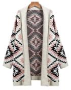 Shein Apricot Long Sleeve Geometric Knit Cardigan Sweater