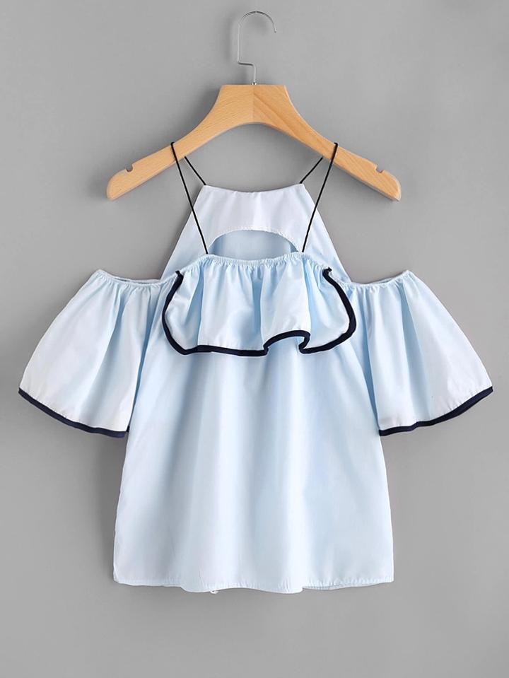Shein Contrast Binding Frill Detail Top