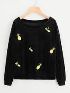Shein Pineapple Embroidered Velvet Sweatshirt