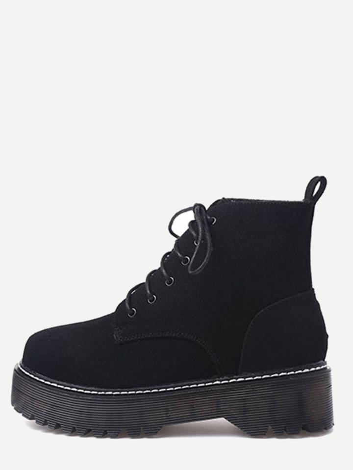 Shein Black Lace Up Suede Flatform Booties