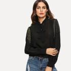 Shein Tie Neck Beaded Fringe Detail Semi Sheer Top
