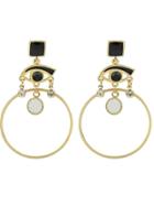 Shein Black Ethnic Style Rhinestone Eye Round Shape Hanging Statement Earrings