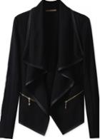 Rosewe Long Sleeve Black Zip Decorated Asymmetric Jacket