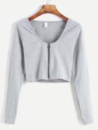 Shein Pale Grey Zip Up Front Crop T-shirt