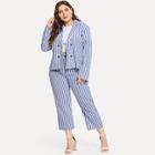 Shein Plus Single Breasted Striped Blazer With Pants