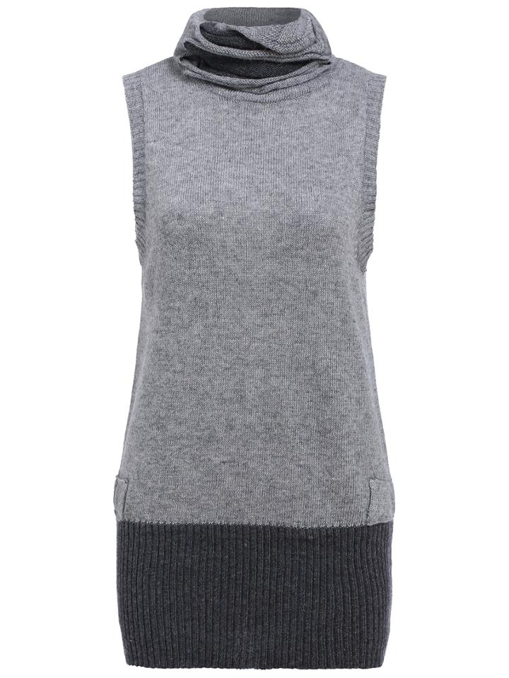 Shein Grey Turtleneck Sleeveless Ripped Sweater Dress
