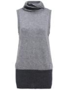 Shein Grey Turtleneck Sleeveless Ripped Sweater Dress