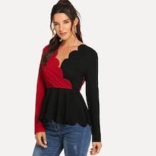Shein Two Tone Scalloped Wrap Peplum Top