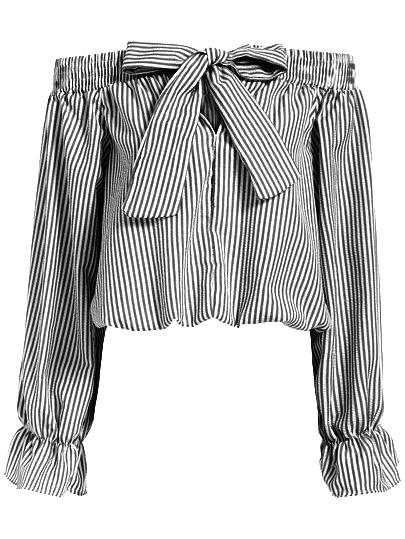 Shein Boat Neck With Bow Vertical Striped Top