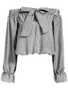 Shein Boat Neck With Bow Vertical Striped Top