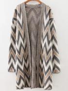 Shein Wave Pattern Collarless Open Front Long Cardigan