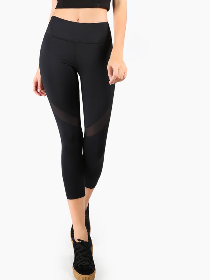 Shein Mesh Panel Zip Pocket Back Capri Leggings