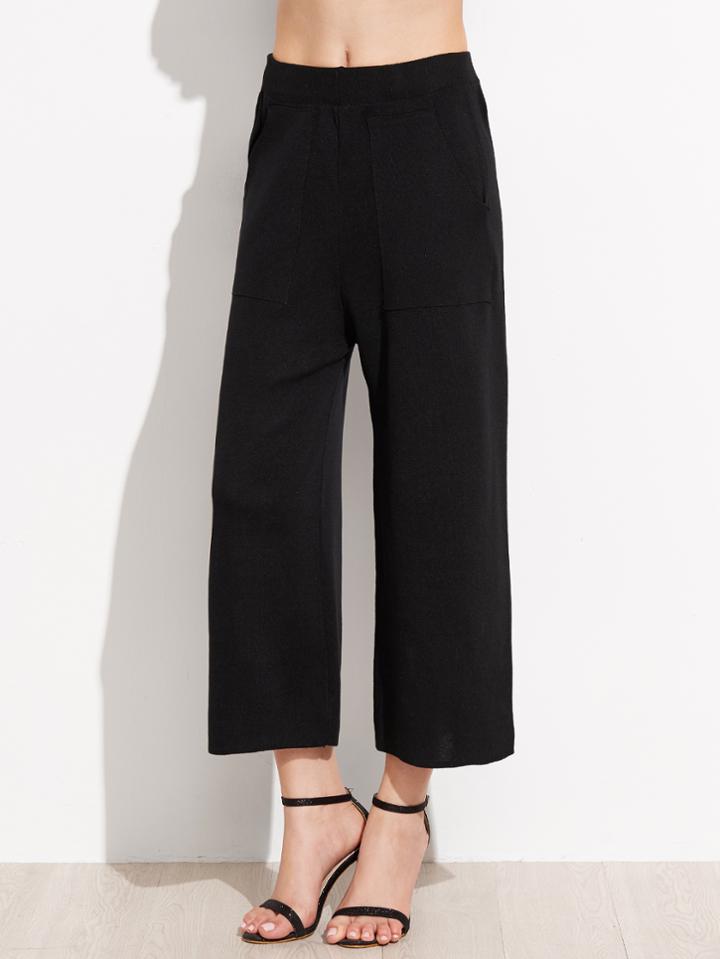 Shein Black Elastic Waist Wide Leg Pants
