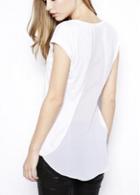 Rosewe Pretty Round Neck Short Sleeve Chiffon Patchwork White Tees