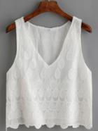 Shein White V Neck Lace Embroidered Tank Top