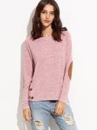 Shein Hot Pink Marled Knit T-shirt With Elbow Patch