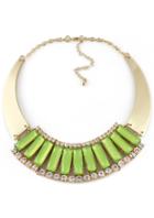 Shein Green Gemstone Gold Crystal Collar Necklace