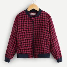 Shein Girls Zip Up Houndstooth Print Jacket