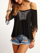 Shein Black Cold Shoulder Embroidered Top