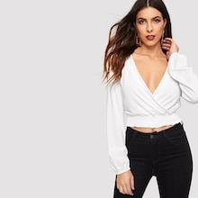 Shein Surplice Neck Shirred Hem Blouse