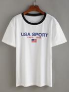 Shein American Flag Print Ringer Tee