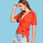Shein Solid Surplice Knot Top