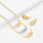 Shein Leaf Pendant Chain Necklace & Earring Set