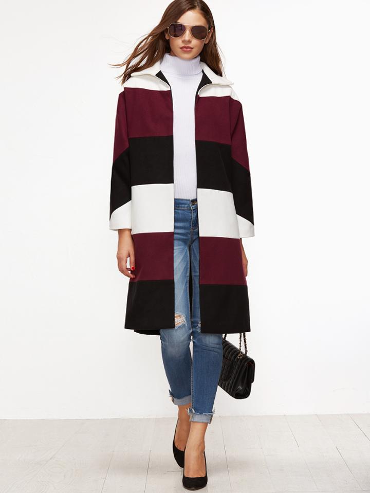 Shein Color Block Open Front Side Slit Coat