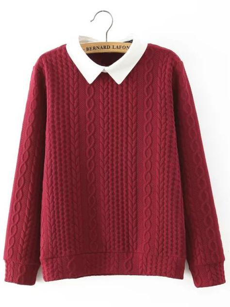 Shein Red Contrast Collar Cable-knit Sweater