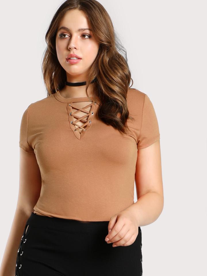 Shein Crisscross Keyhole Front T-shirt