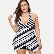 Shein Plus Striped Asymmetric Tankini Set