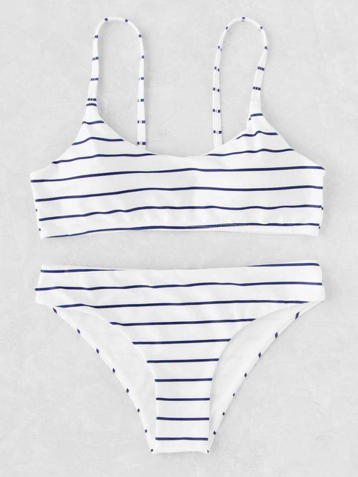 Shein Pinstriped Spaghetti Strap Bikini Set